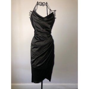 Black dress formal size 6 cowl neck zipper closure lined adjustable straps